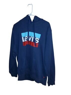 Levi's Men's Navy Hoodie with Red & Light Blue Logo Size XL